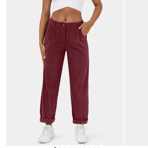 Halara burgundy high waisted, wide leg courdoroy pants. NWT